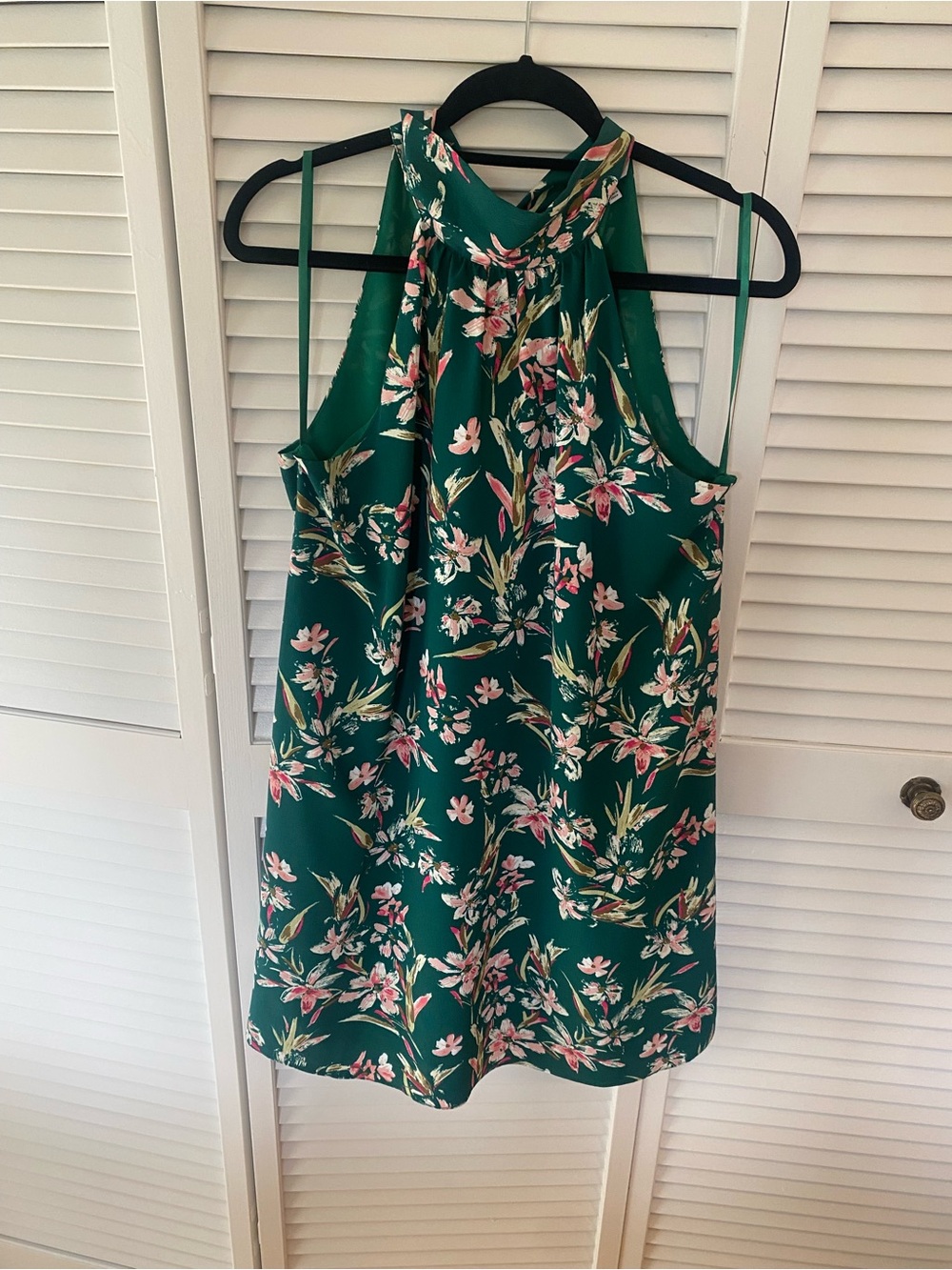 Naked Zebra Green Floral Halter Dress with tie neck